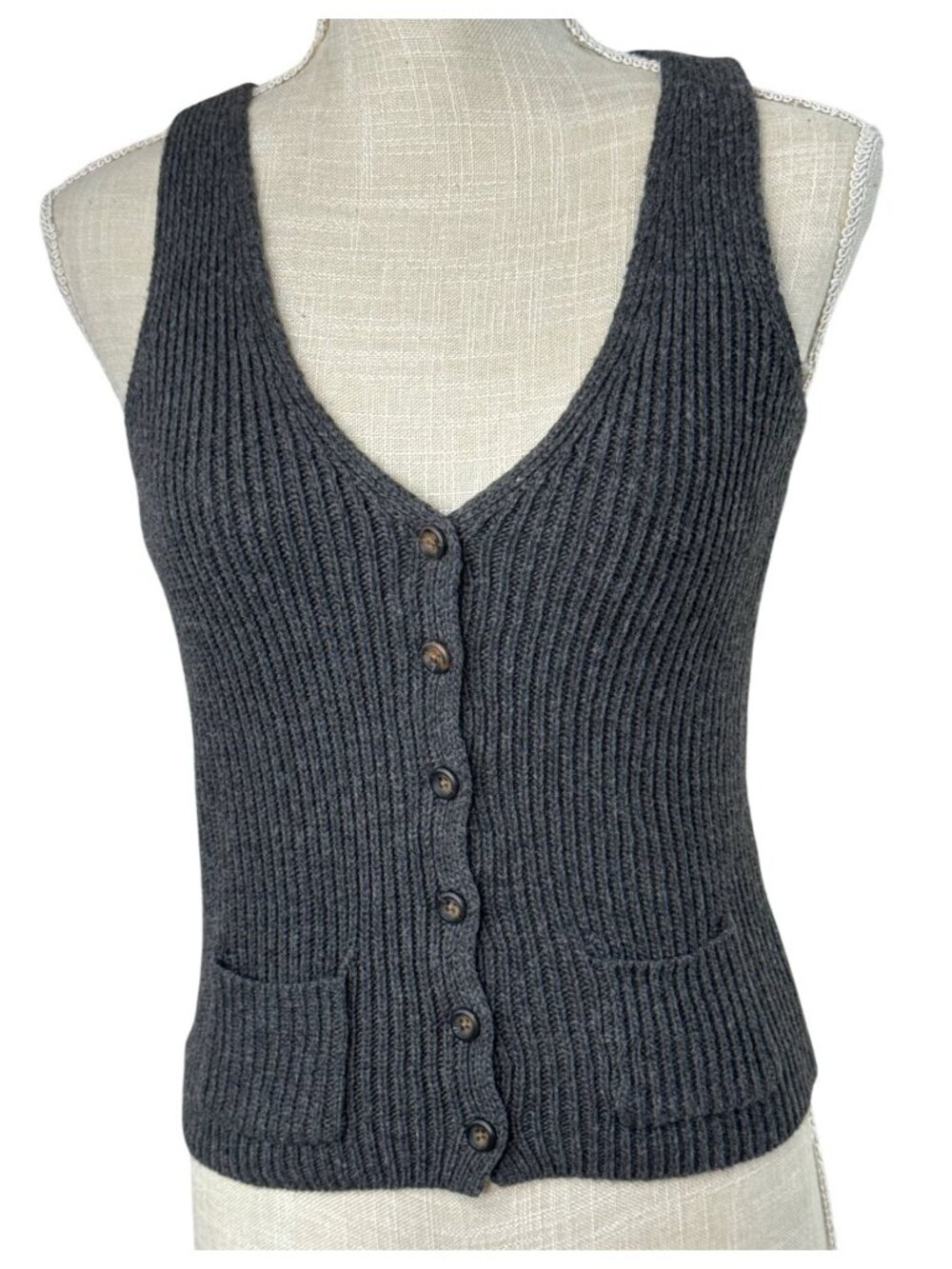Brandy Melville Womens Gray Ribbed Knit Button-Up Vest Size S
